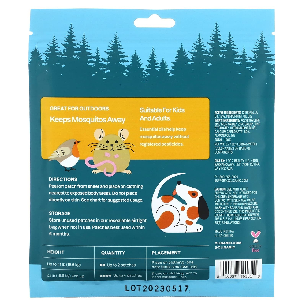Cliganic, Средство от комаров, патчи Animal Friends, 90 патчей