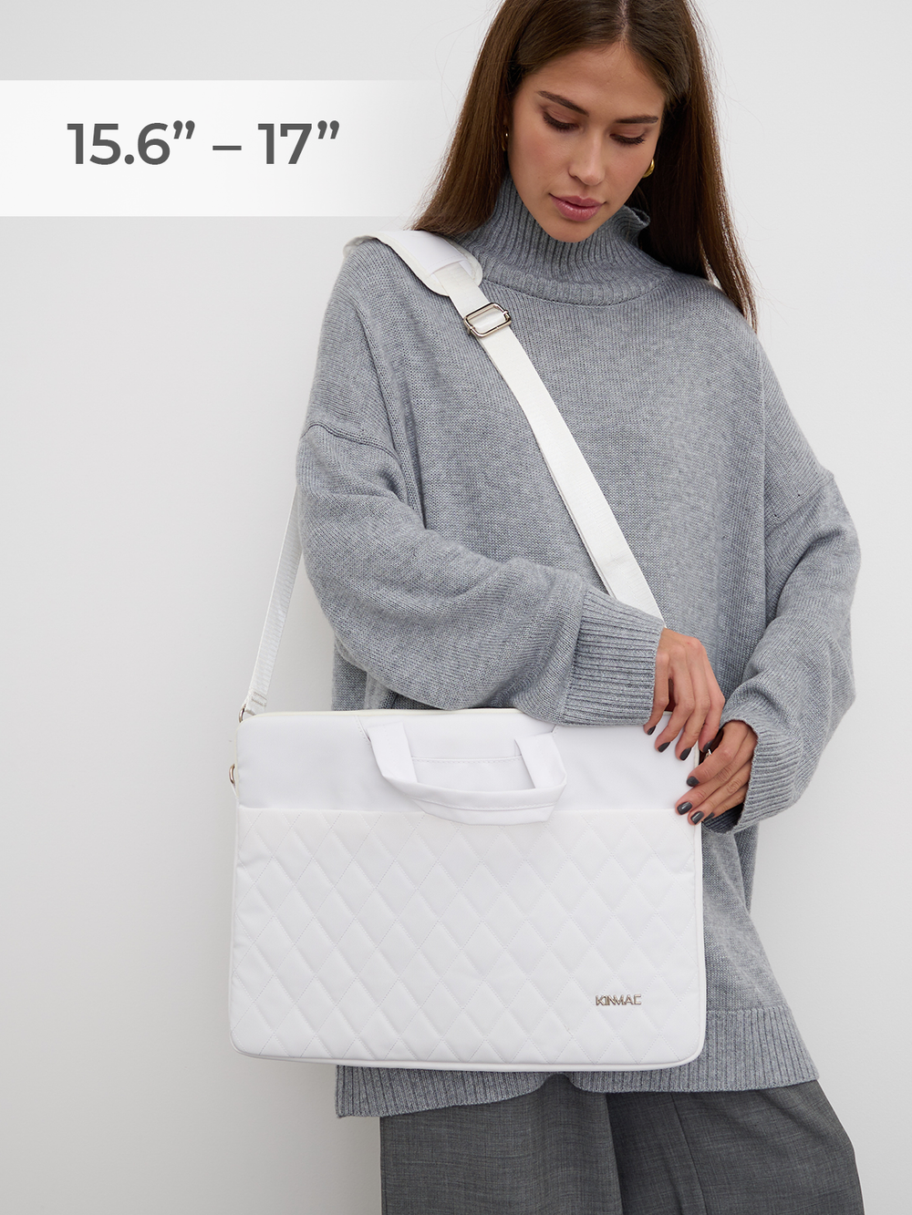 Легкая сумка для ноутбука 14" и 15,6" с карманом и ремнем на плечо (Стеганый белый)