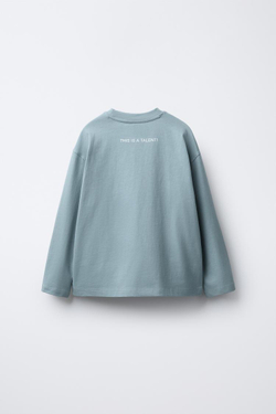 ZARA ФУТБОЛКА С ТЕКСТОВЫМ ПРИНТОМ, ГОЛУБОЙ