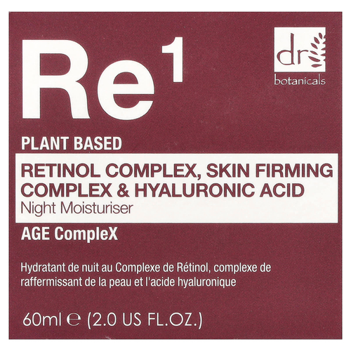 Dr. Botanicals, Re1, комплекс с ретинолом, комплекс для повышения упругости кожи и гиалуроновая кислота, ночное увлажняющее средство, 60 мл (2 жидк. унции)