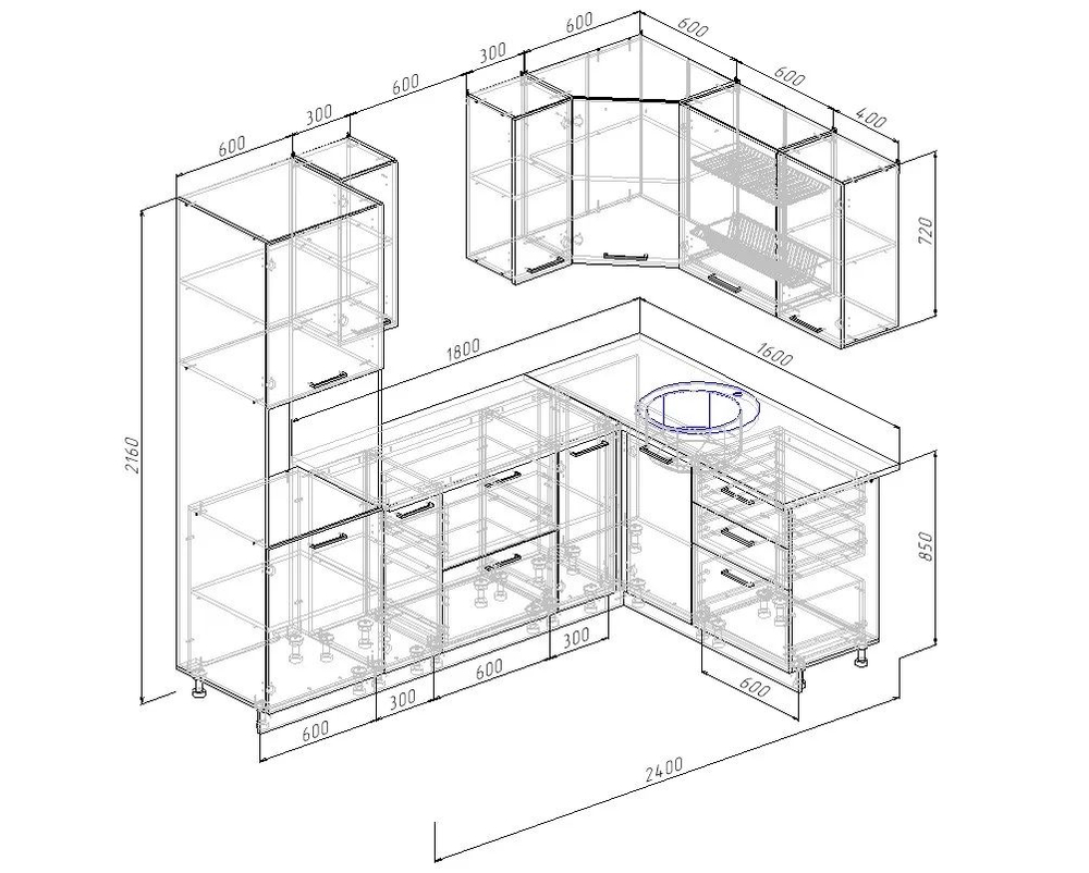 Кухонный гарнитур угловой Муссон 2400х1600 столешница 26 мм
