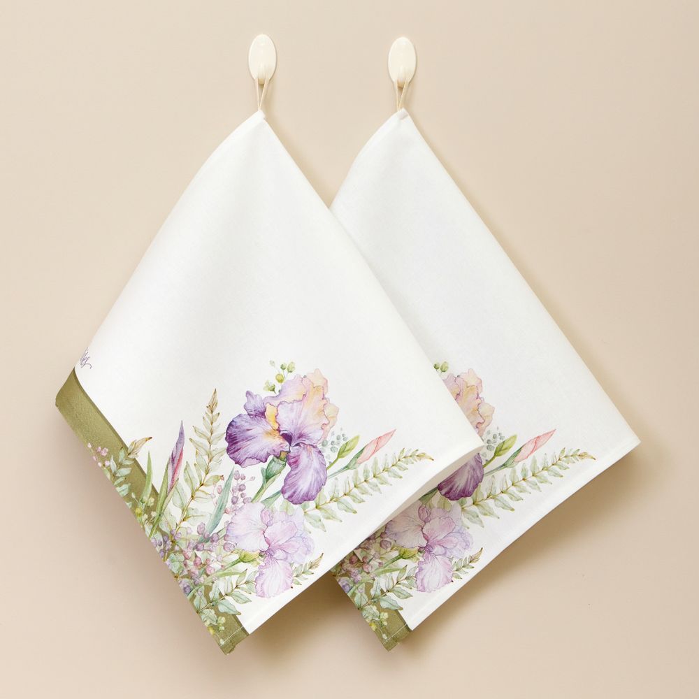 НАБОР ПОЛОТЕНЕЦ ИЗ 2 ШТ "ИРИСЫ"40Х60СМ, 100% ХЛОПОК,БЕЛЫЙ ,ТВИЛ