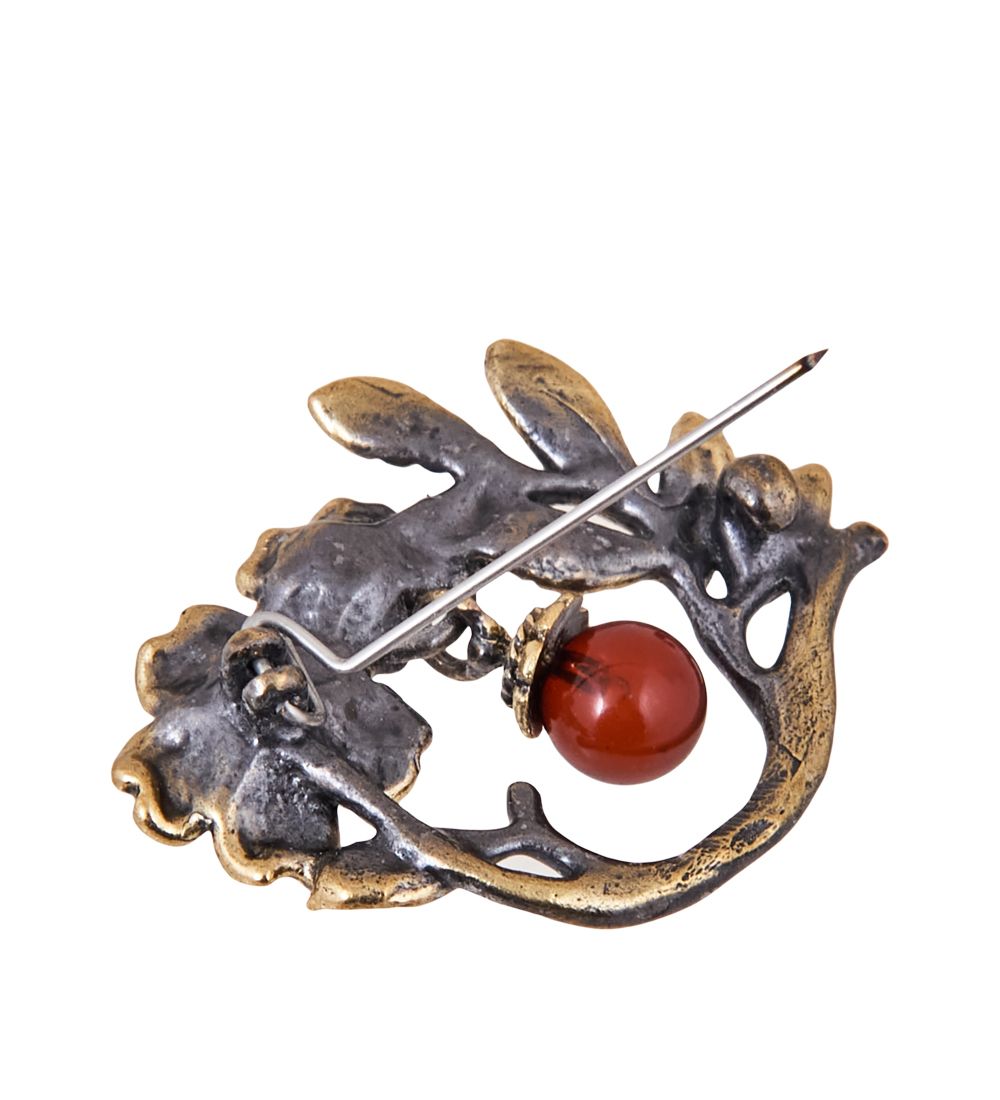 AM-3887 Брошь «Цветочный венок» (латунь, янтарь)