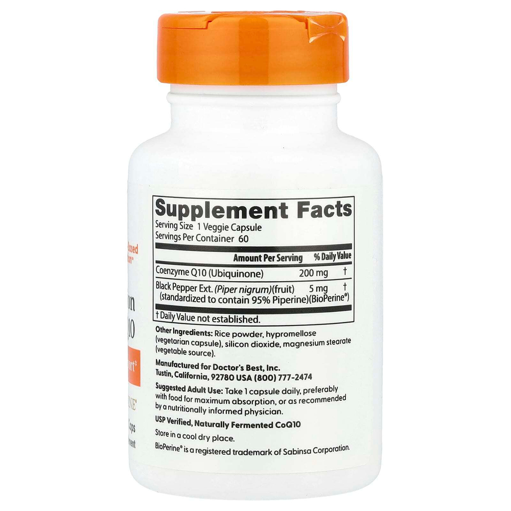 Doctor's Best, легкоусвояемый коэнзим Q10 с BioPerine®, 60 растительных капсул