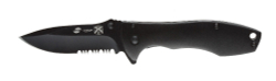 Мужской брутальный стальной складной нож с клинком 80 мм и алюминиевой рукояткой чёрный Stinger FK-721BK в подарочной коробке с чехлом