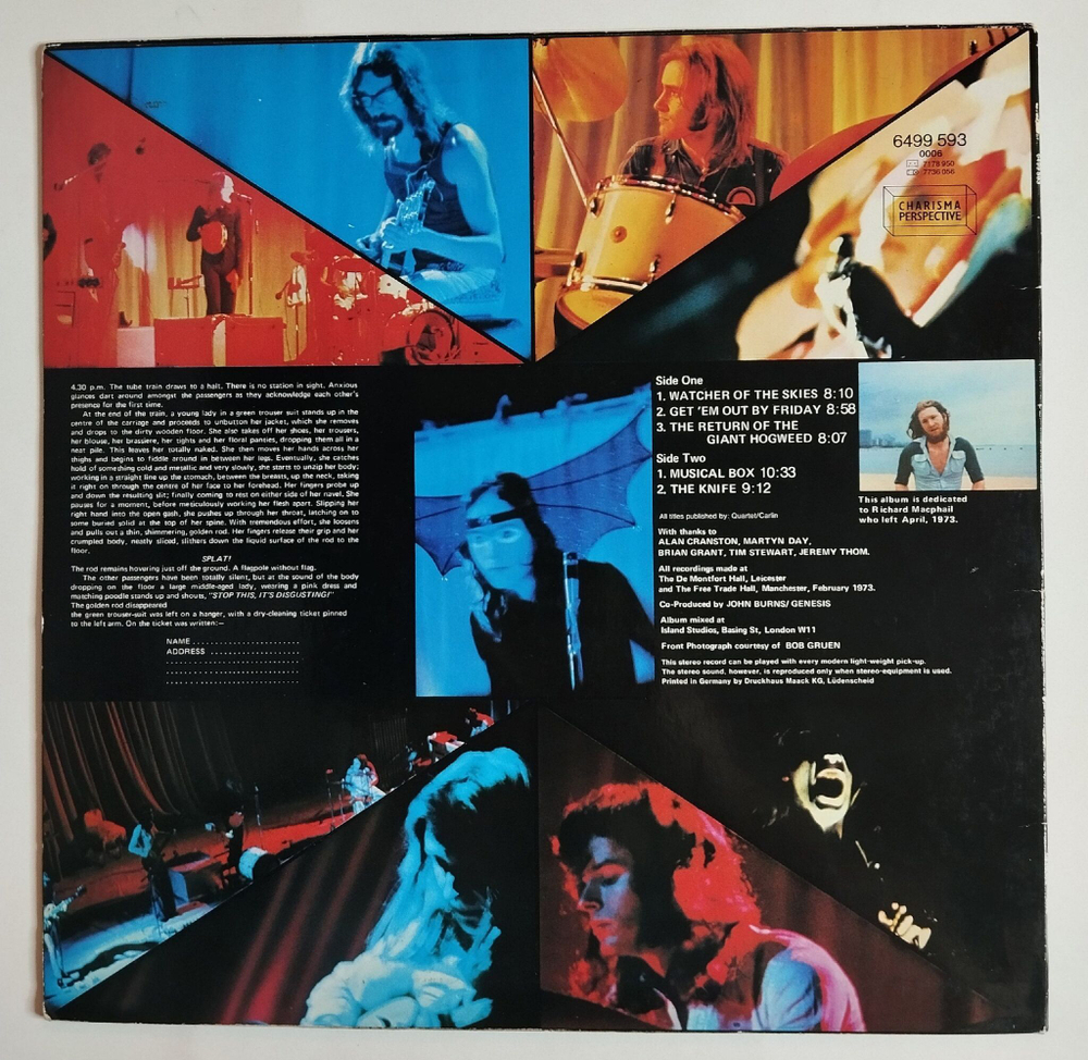 Винтажная виниловая пластинка LP Genesis Live (Germany 1973)