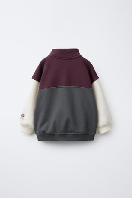 ZARA ТОЛСТОВКА НА МОЛНИИ В СТИЛЕ КОЛОР-БЛОК, СЕРО-ГРАНАТОВЫЙ