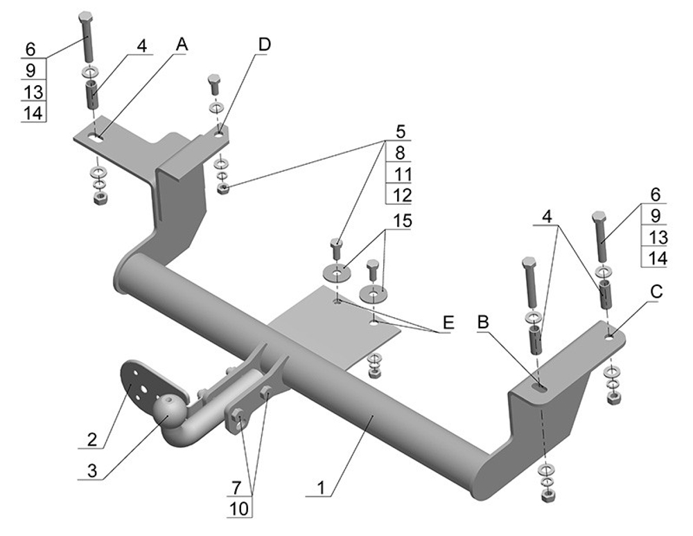 Фаркоп для ВАЗ 2110, 2111, 2112, 2170, 2171, 2172 1996- Тип шара: A. Нагрузки: 800/50 кг, VAZ-40