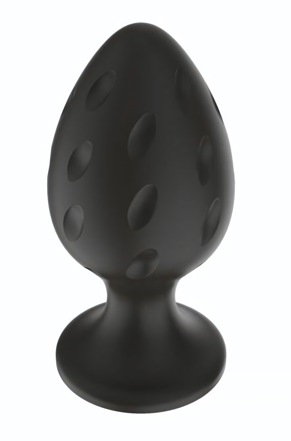 Черная средняя силиконовая анальная пробка с рельефом в виде углублений (Цвет: черный)