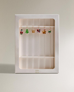 ZARA HOME НАБОР ТРУБОЧЕК ИЗ СТЕКЛА С НОВОГОДНИМИ ФИГУРКАМИ (6 ШТ.), КРАСНЫЙ