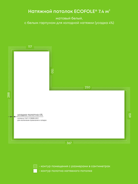 Матовый натяжной потолок 7.4 м2