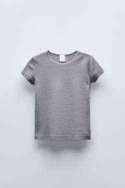 ZARA ФУТБОЛКА СО СТРАЗАМИ, АНТРАЦИТОВО-СЕРЫЙ