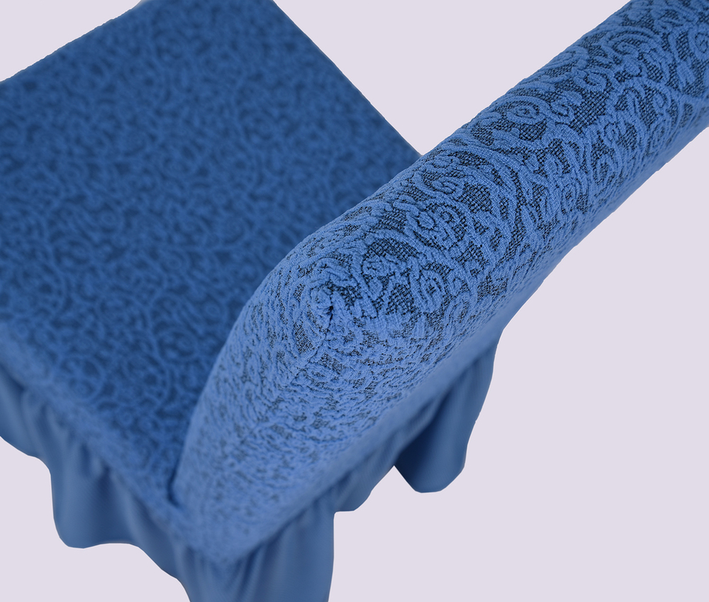 Чехол на стул с оборкой Жаккард, цвет Голубой, Набор 6 шт.