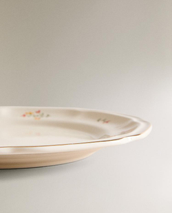 ZARA HOME ФАРФОРОВАЯ ДЕСЕРТНАЯ ТАРЕЛКА С УЗОРОМ, КРЕМОВЫЙ