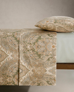 ZARA HOME ПОДОДЕЯЛЬНИК ИЗ ХЛОПКА-САТИНА С УЗОРОМ «ПЕЙСЛИ» (300 НИТЕЙ), ЗЕЛЕНЫЙ