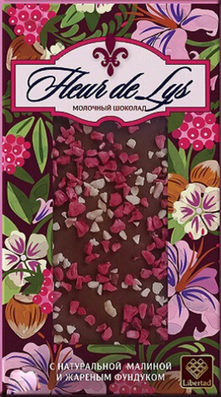 Шоколад Либертад Флер-Де-Лис Молочный Шоколад с Малиной и Фундуком / Libertad Fleur de Lys Milk Chocolate with Raspberry and Hazelnut 80г