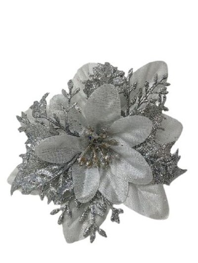 Набор новогодних цветов на ёлку 8шт серебро (6965)