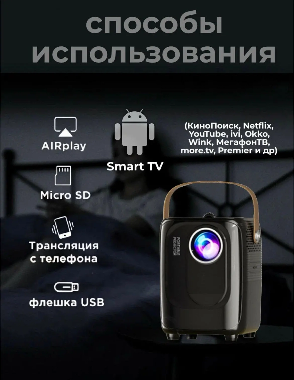 Портативный проектор Lingbo Projector T4 MAX черный