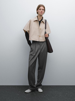 Massimo Dutti Короткий кейп из 100% хлопка, бежевый