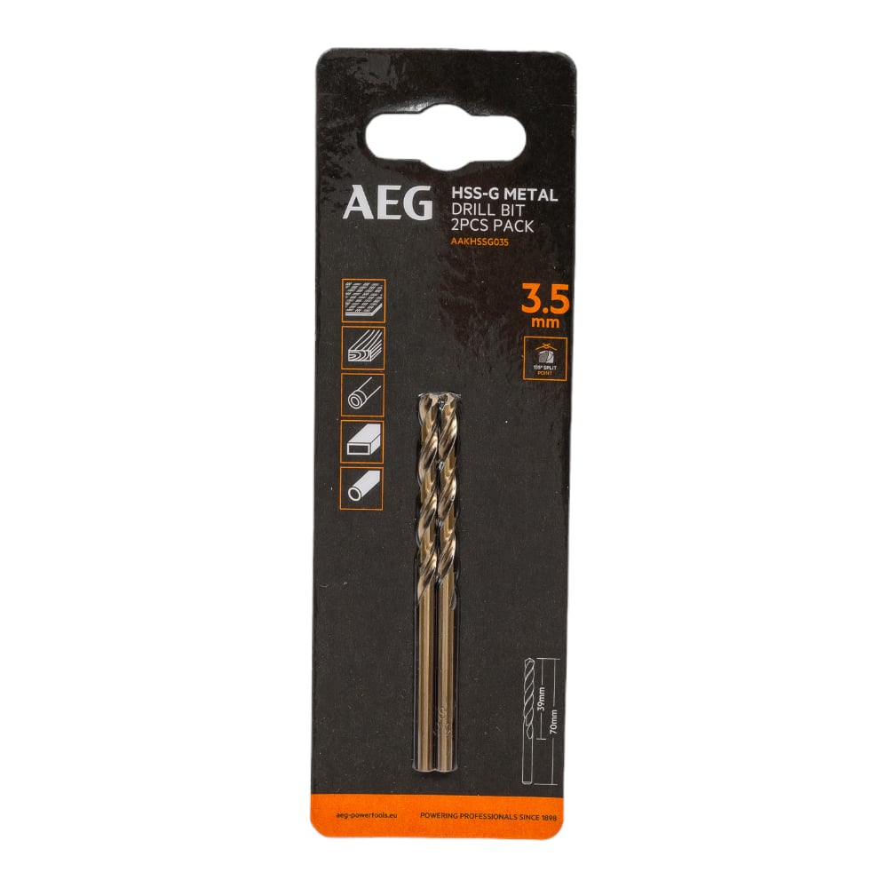 Сверло по металлу HSS-G (2 шт; 3.5х39х70 мм) AEG AAKHSSG035 4932479307