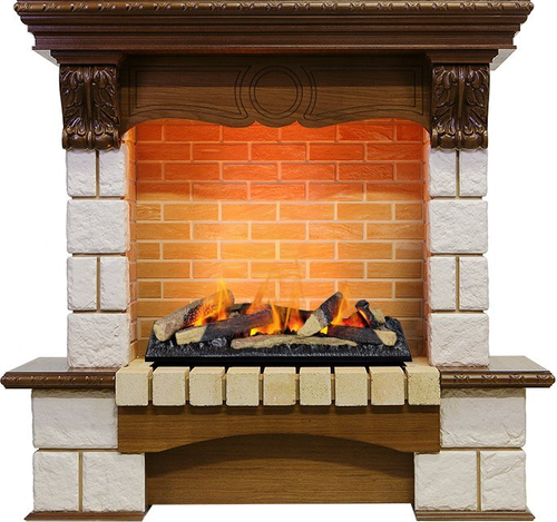 Каминокомплект Pierre Luxe - Дуб / Шампань (Высота 1035мм) с очагом Cassette 600 LNH-INT (с дровами)