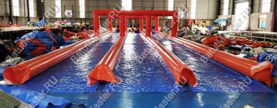 Водная горка без надувного дна, на подкачке ТУРБО "Три полосы", 120*7*2,5 м