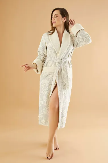 Халат женский махровый 4240 кремовый  NUSA