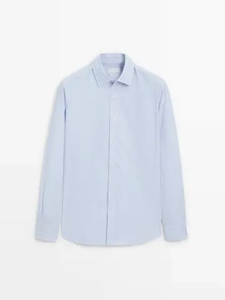 Massimo Dutti Рубашка оксфорд из 100% хлопка в полоску, небесно-голубой