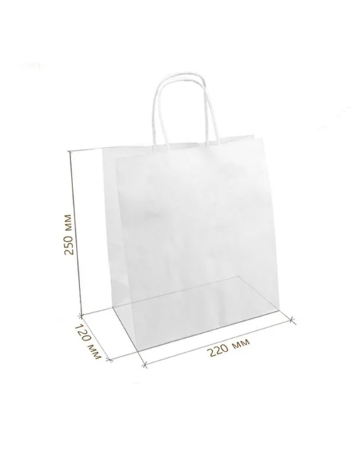 ПАКЕТ БУМАЖНЫЙ 220*120*250 С РУЧКОЙ БЕЛЫЙ 250 ШТ.