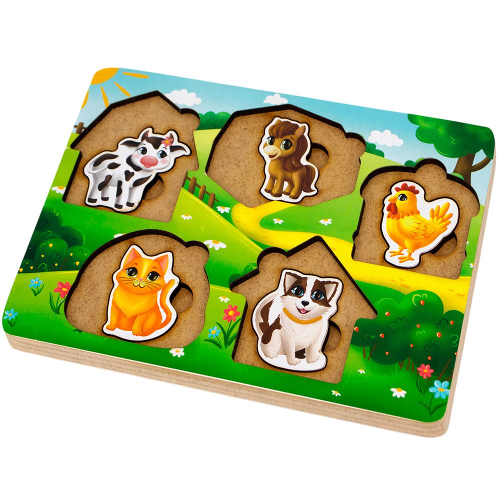 Деревянная Рамка вкладыш многоуровневая Домашние животные, кто где живет? ОА-00000474/ОЗОН