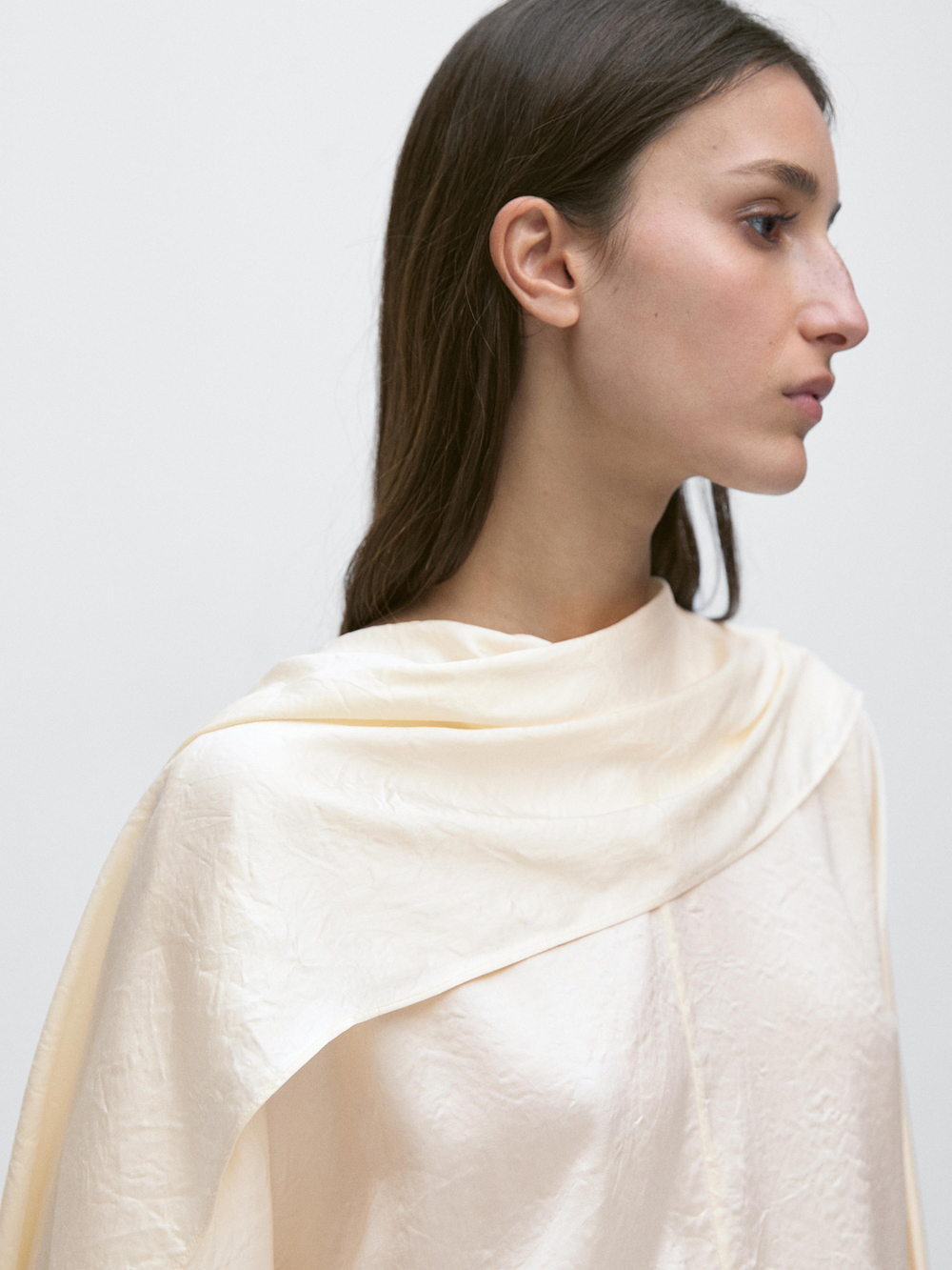 Massimo Dutti Блузка с драпировкой, натуральный/кремовый