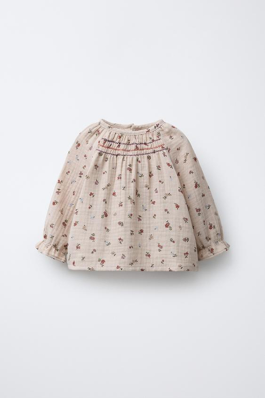 ZARA РУБАШКА ИЗ БАМБУКА С ЦВЕТОЧНЫМ ПРИНТОМ, РЫЖЕВАТО-КОРИЧНЕВЫЙ