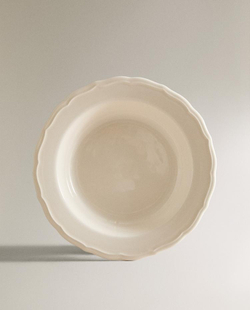 ZARA HOME ГЛУБОКАЯ СУПОВАЯ ТАРЕЛККА С РЕЛЬЕФНЫМ КРАЕМ, ЭКРЮ