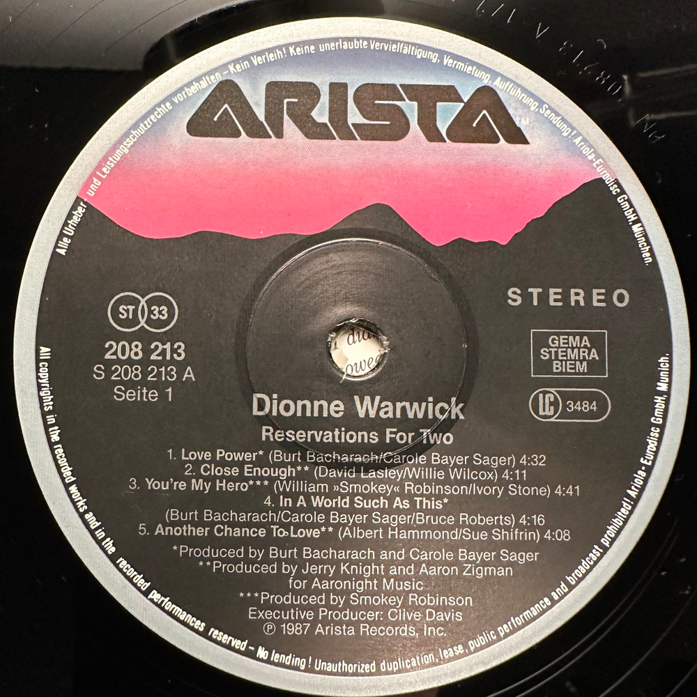 Dionne Warwick - Reservations For Two (Европа 1987г.)