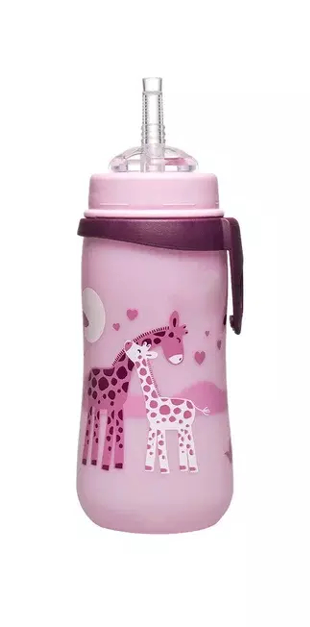 Поильник пластиковый c трубочкой  NIP girl для девочки 330 мл. с 12 месяцев