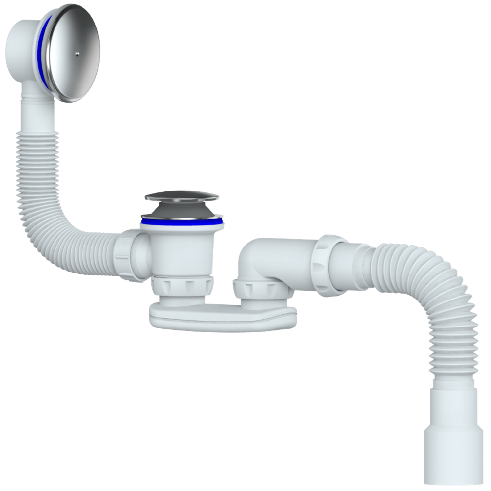 Сифон UNICORN для ванны и глубок. поддона., чаша 70мм, гофра Ø50/Ø40/Ø40, Ø40 (1 1/2),EASYOPEN S122E
