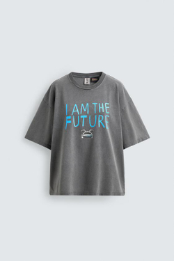 ZARA X DYLAN´S T-SHIRT CLUB ФУТБОЛКА С ИЛЛЮСТРАЦИЕЙ BACK TO THE FUTURE© UCS LLC AND AMBLIN, СЕРЫЙ