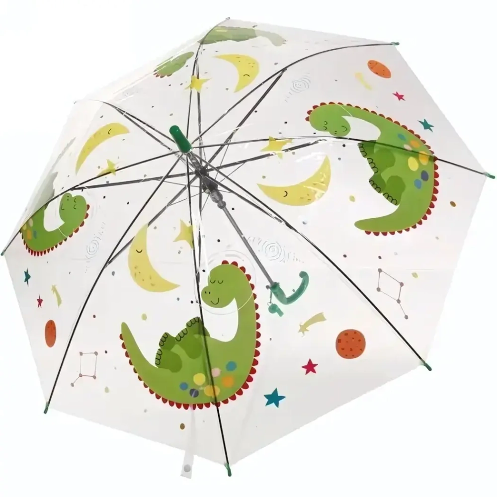 Зонт детский полуавтомат «Динозаврики», 8 спиц, d-85см, длина в слож. виде 66см, зеленый