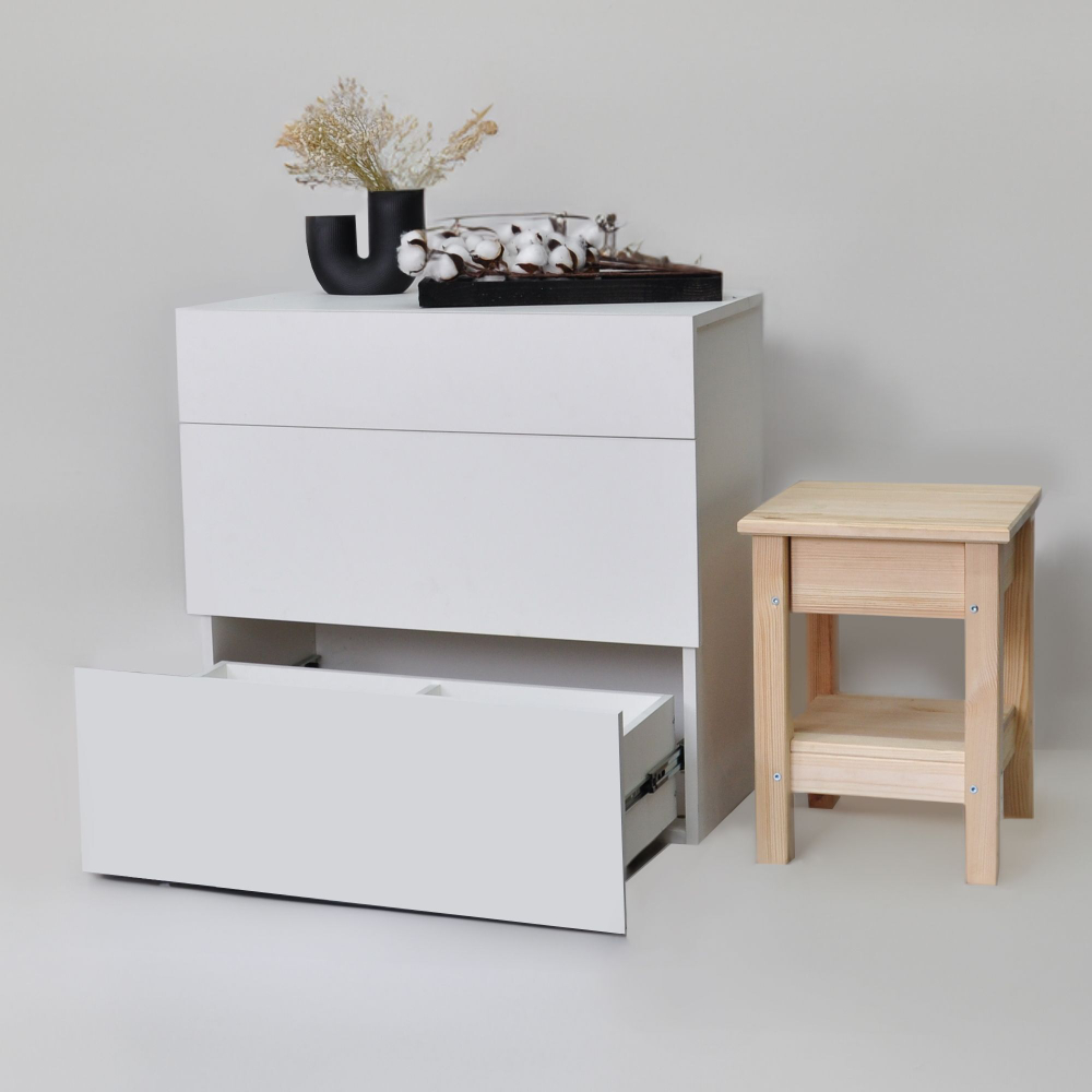 Комод Оланд без ручек белый 3 ящика для вещей и одежды с органайзерами для ящиков
