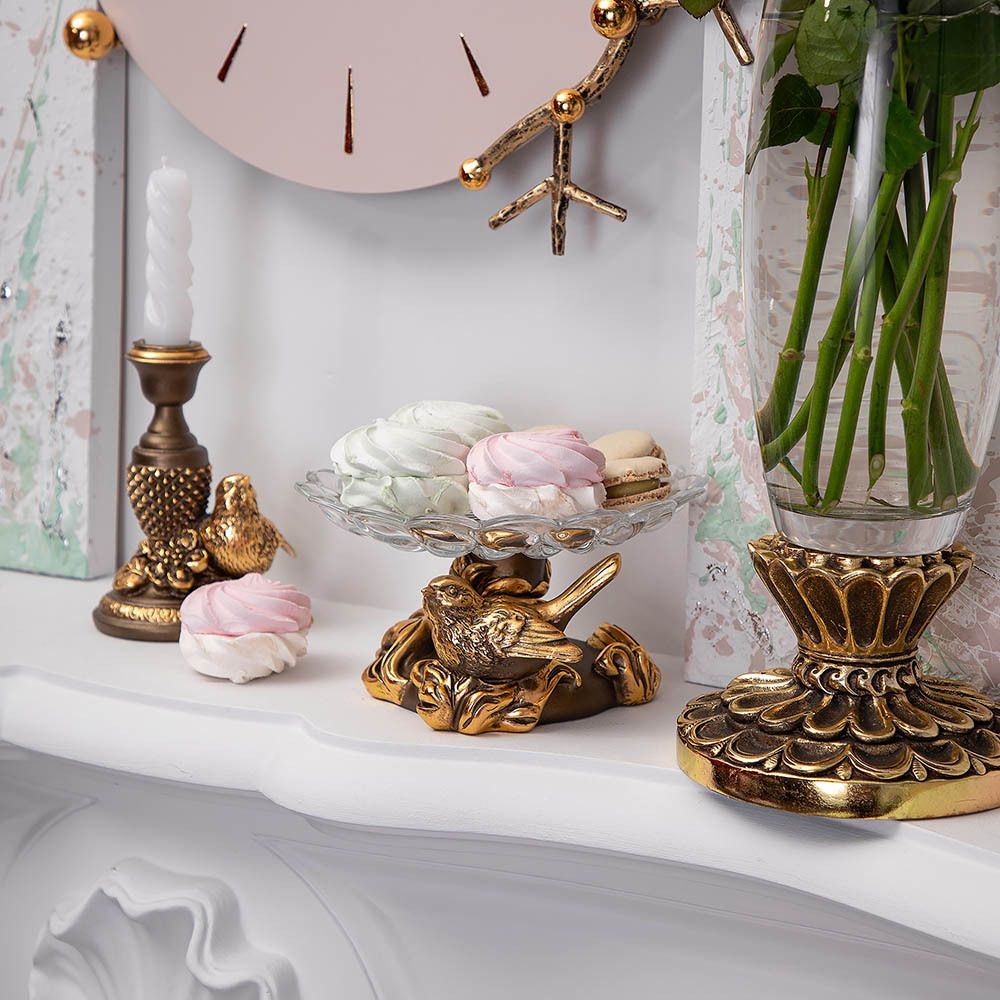 Фруктовница Белла Бронза со стеклянной чашей Лепестки