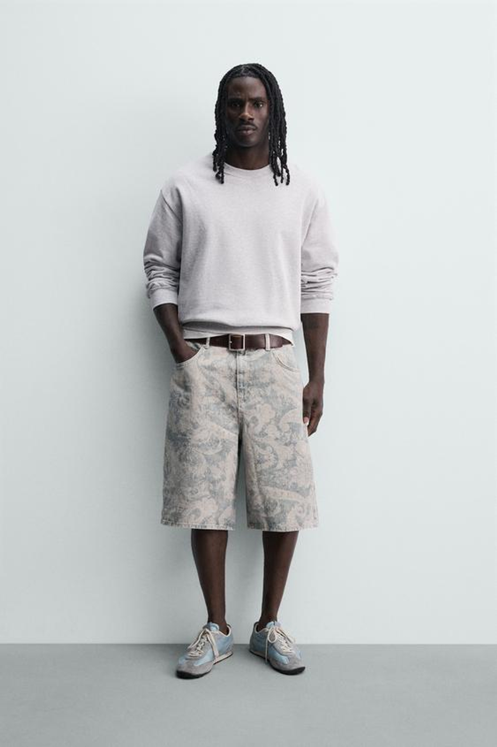 ZARA ШОРТЫ BAGGY С ПРИНТОМ ПЕЙСЛИ, ГОЛУБОЙ