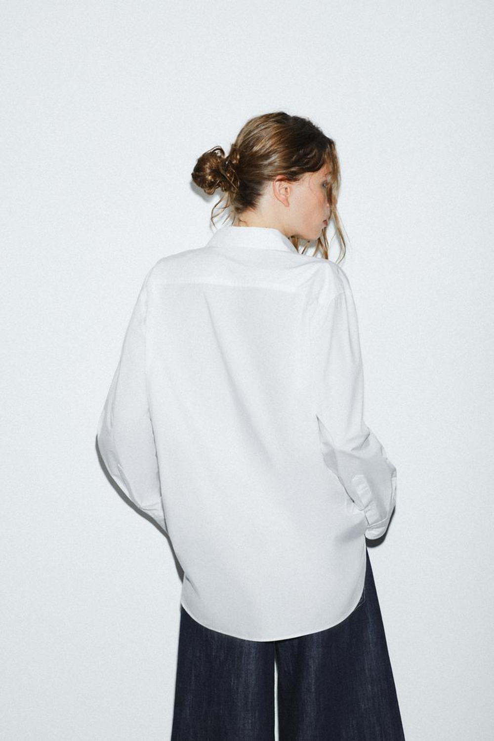 ZARA РУБАШКА ИЗ ПОПЛИНА, БЕЛЫЙ