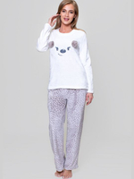 Уютный комплект из микрофибры с прямыми брюками (Размер: L) (Цвет: белый с серым)