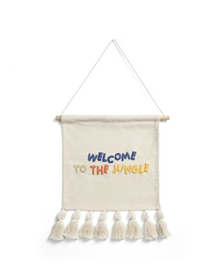 Настенный гобелен из хлопка Tandani бежевого цвета с разноцветными буквами и бахромой, 40 x 50 см