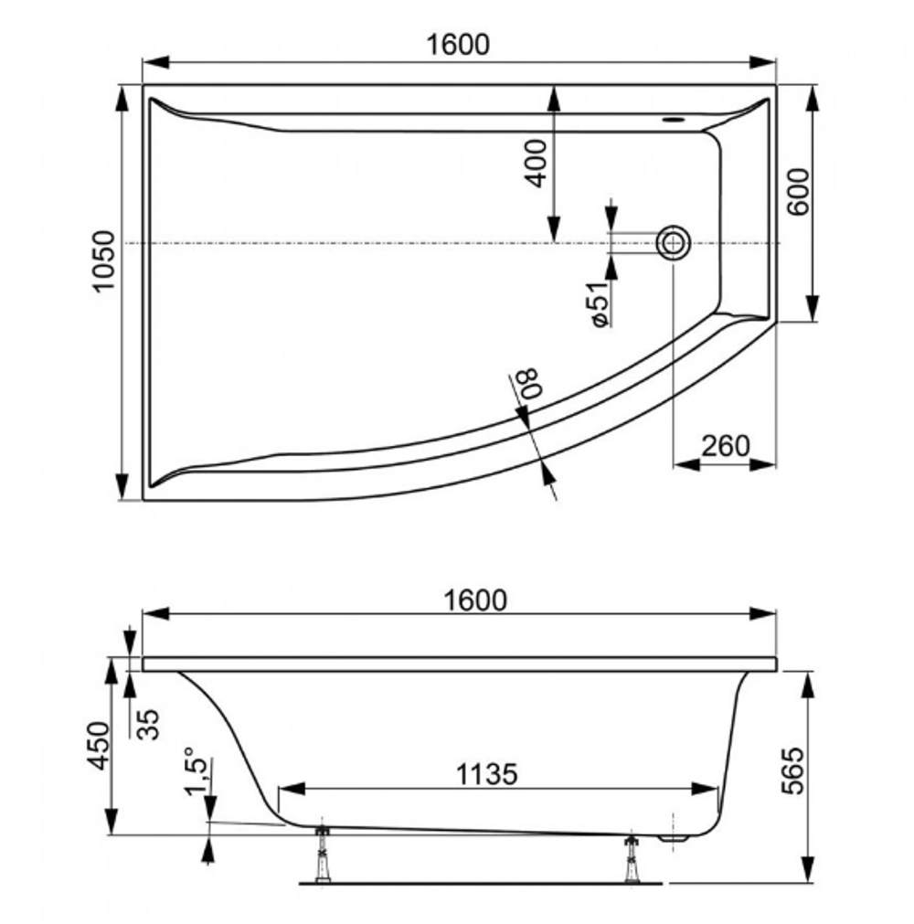 Акриловая ванна VAGNERPLAST VERONELA OFFSET 160x105 Right