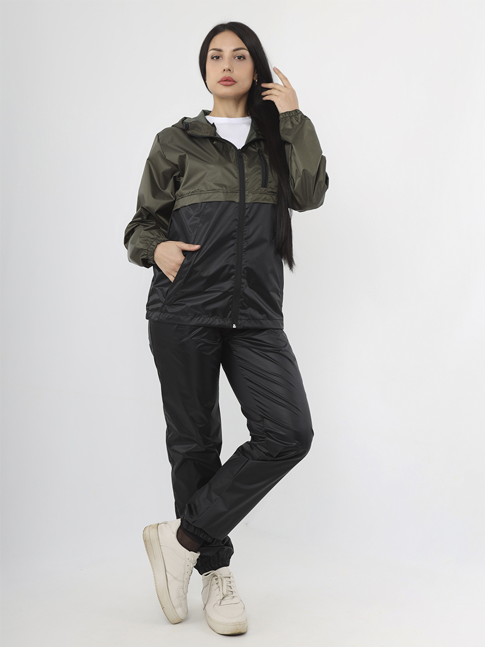 Спортивный костюм Prival Ветровлагозащитный женский, чёрный+хаки