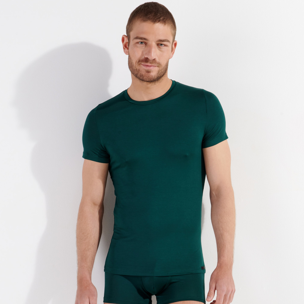 Мужская футболка темно-зеленая HOM TENCEL SOFT Tee-Shirt Crew Neck 402593_4000DG
