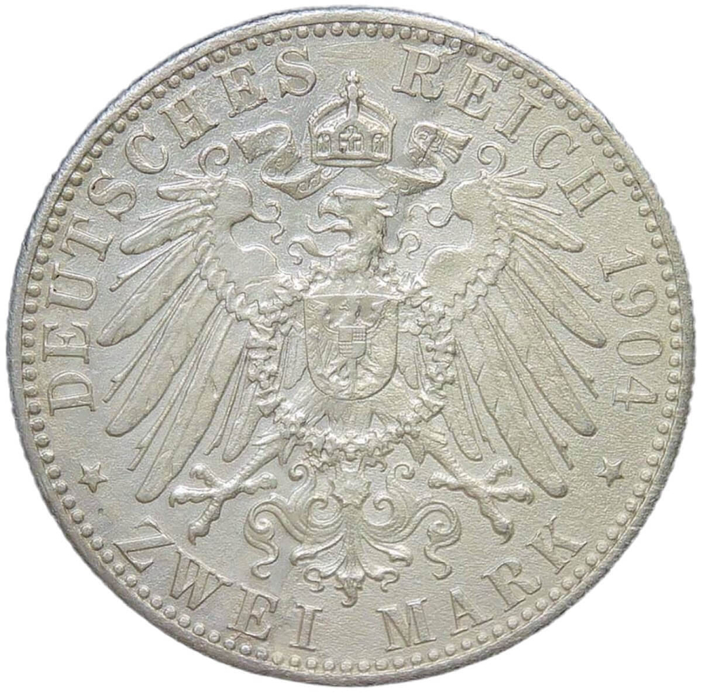 Германская Империя, Бавария 2 марки 1904 D "Отто I", брак заготовки (AU-UNC)