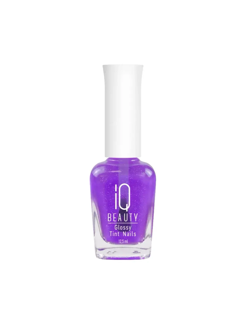 IQ Beauty Лак-тинт с AHA-кислотами для естественного сияния и укрепления Glossy Tint Nails, 12,5 мл Прозрачный лиловый с серебряным мерцанием