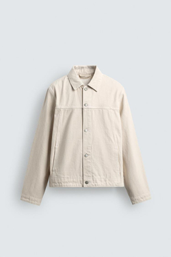 ZARA БАЗОВАЯ ДЖИНСОВАЯ КУРТКА, ЖЕЛТОВАТО-БЕЛЫЙ